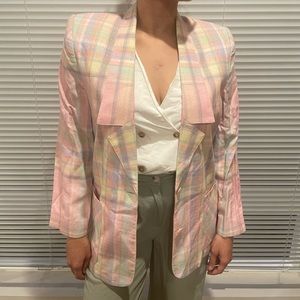 80s Vintage Pastel Plaid Oversized Blazer